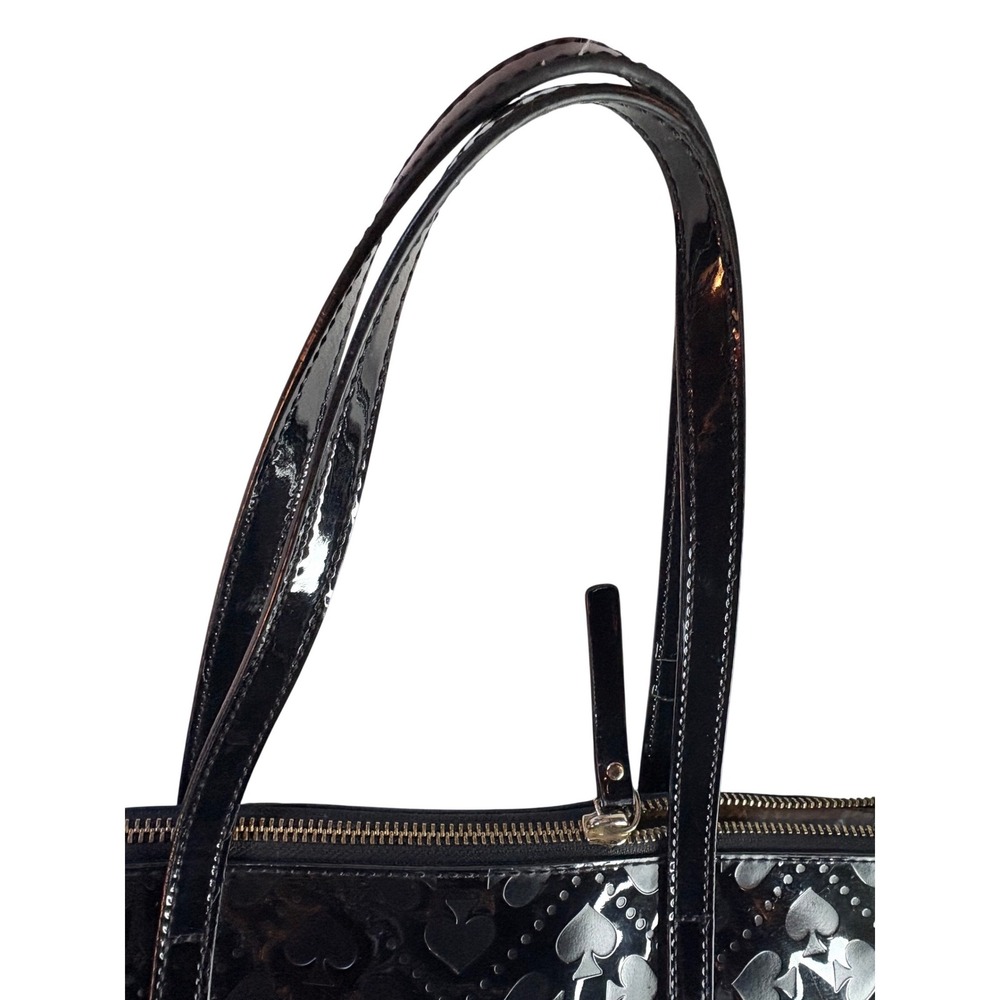 Kate Spade Black Patent Leather Heart Spade Print Tote Bag - Picture 6 of 9